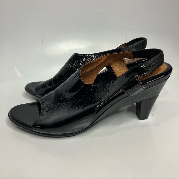 Sofft black patent leather sling back pumps peep toe shoes size 8.5 - Picture 3 of 7